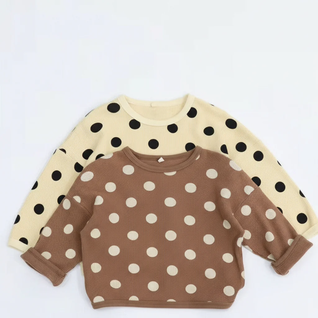 Waffle Polka Dot Long Sleeve Tee (Caramel)