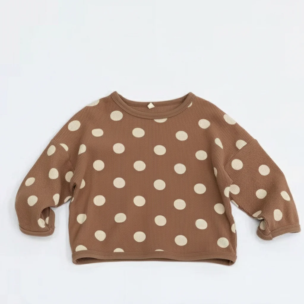 Waffle Polka Dot Long Sleeve Tee (Caramel) - Image 2