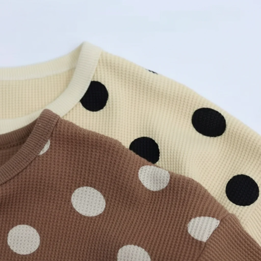Waffle Polka Dot Long Sleeve Tee (Caramel) - Image 3