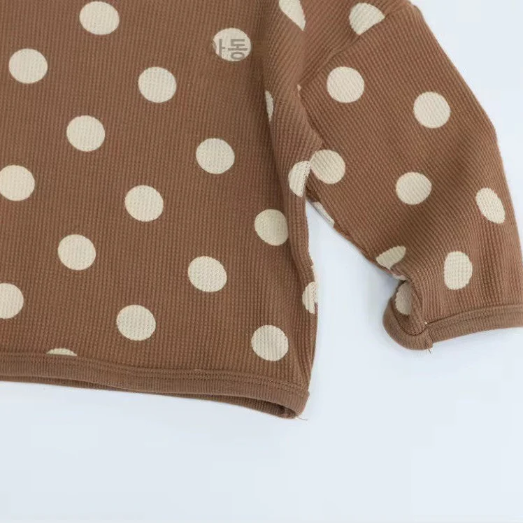 Waffle Polka Dot Long Sleeve Tee (Caramel) - Image 4