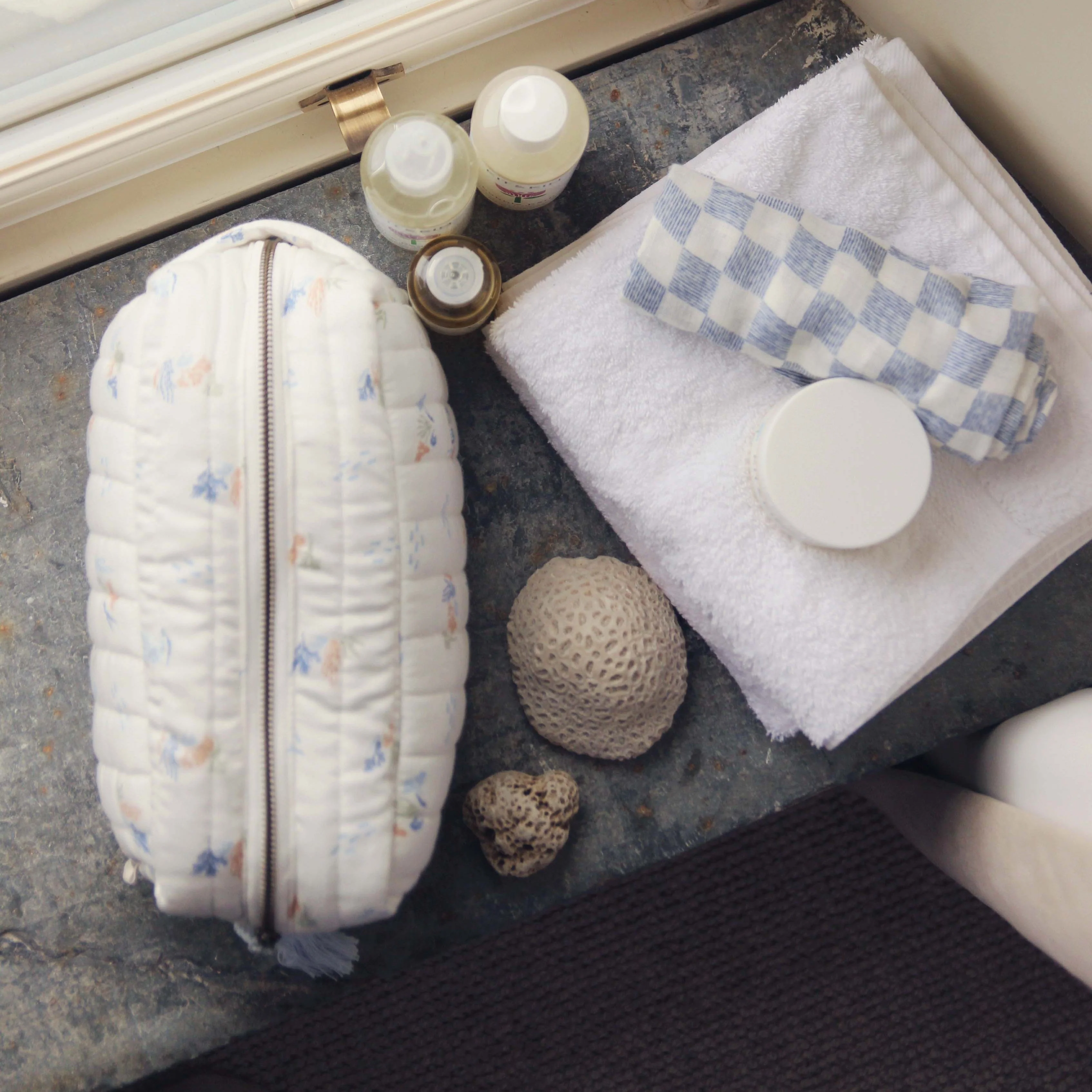 Cotton Quilted Nappy Pouch or Wash Bag (Coastline) - Image 6