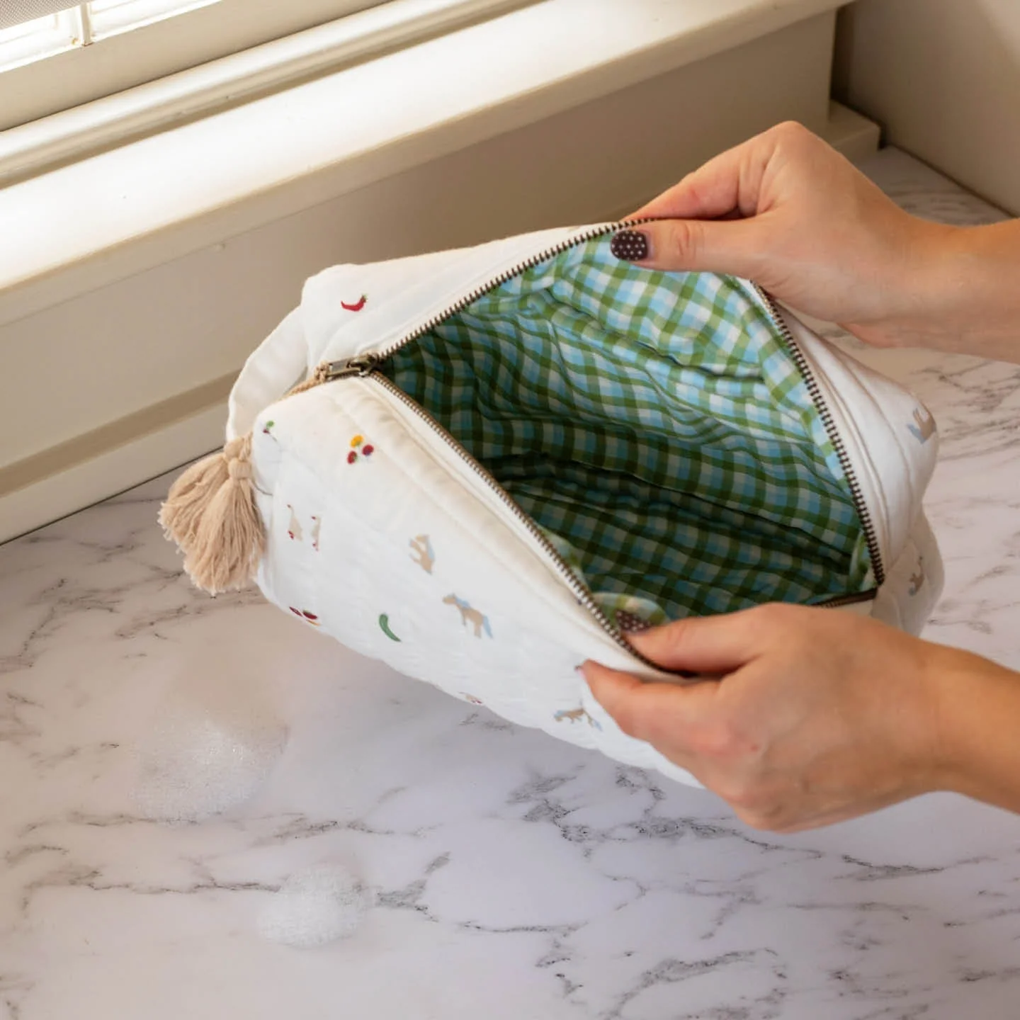 Cotton Quilted Nappy Pouch or Wash Bag (Little Farm) - Image 3