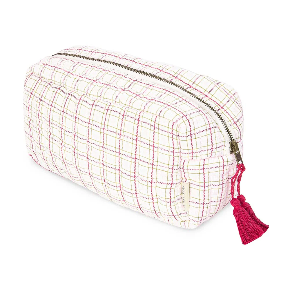 Cotton Quilted Nappy Pouch or Wash Bag (Pink Check) - Image 2