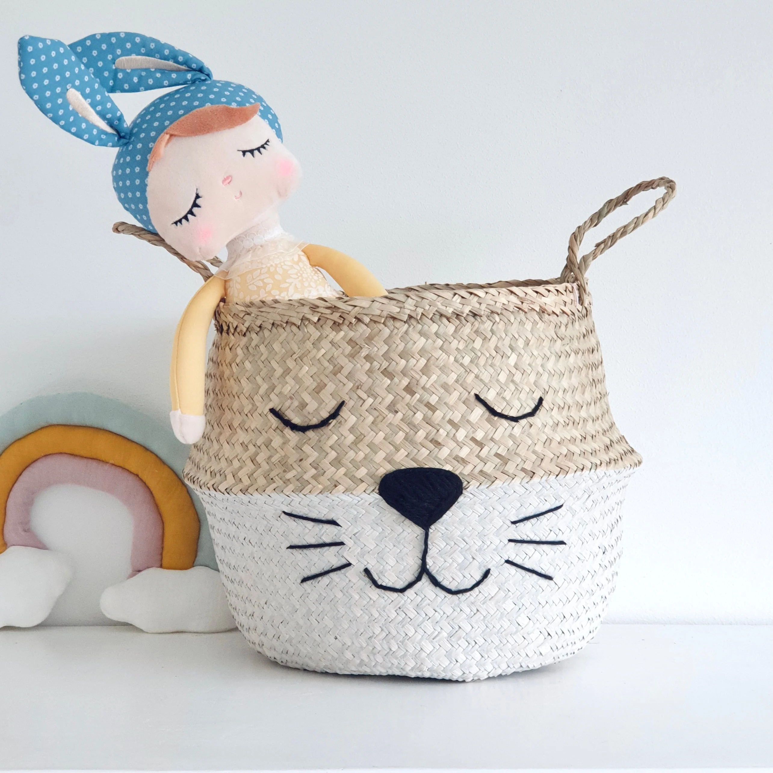 White Cat Handwoven Storage Basket (Large) - Image 4
