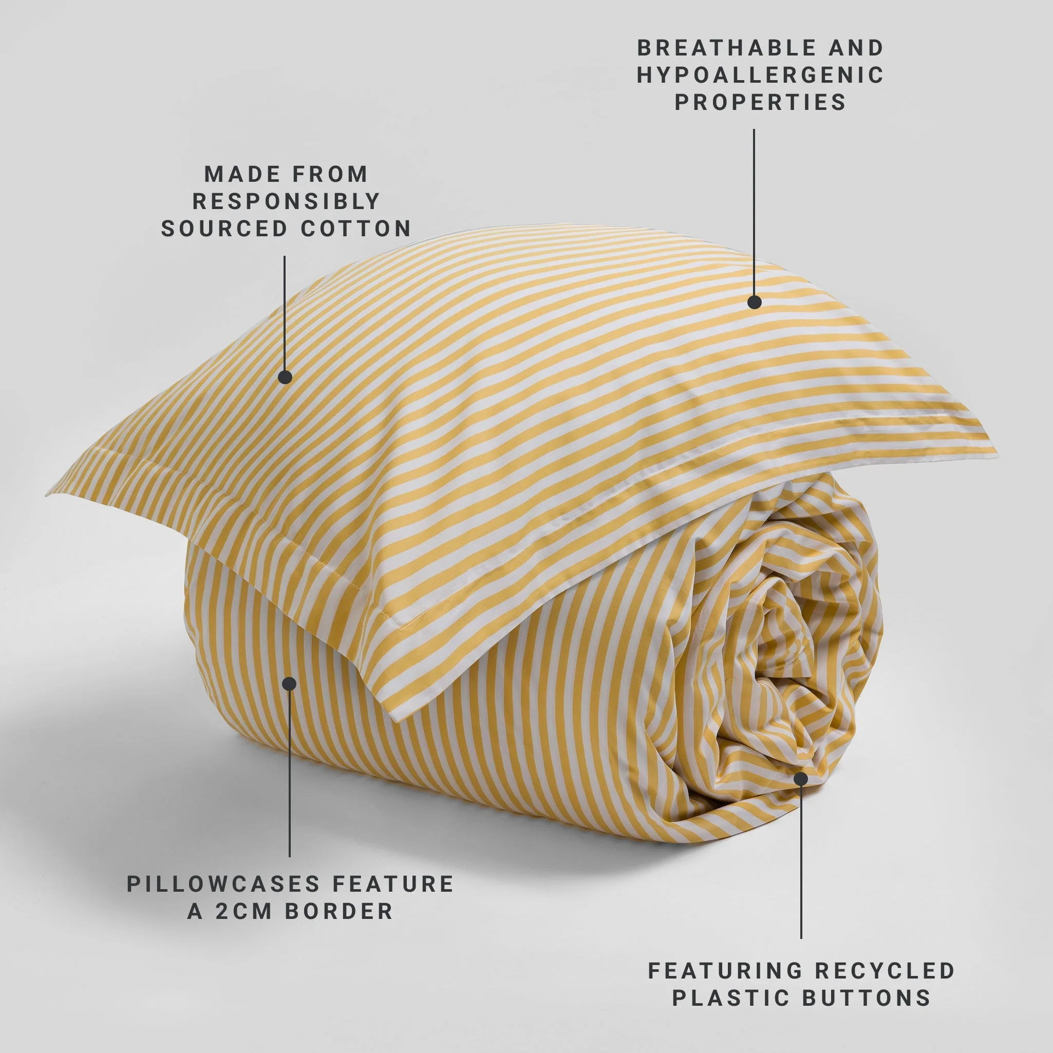 Yellow Betsy Stripe 100% Organic Cotton Pillowcase - Image 4