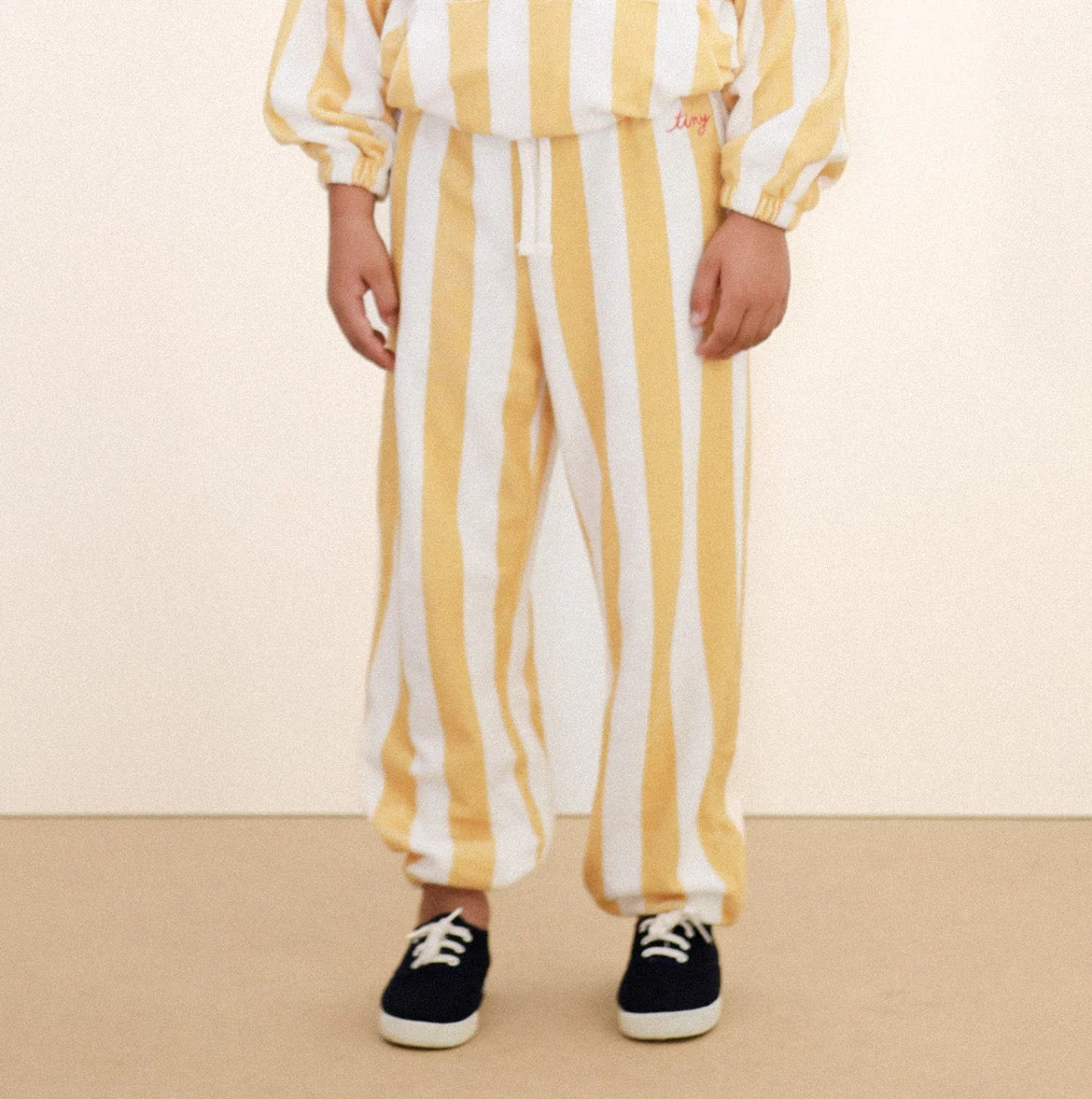 Yellow Stripes Towelling Cotton Jogging Bottoms (Soft Yellow)
