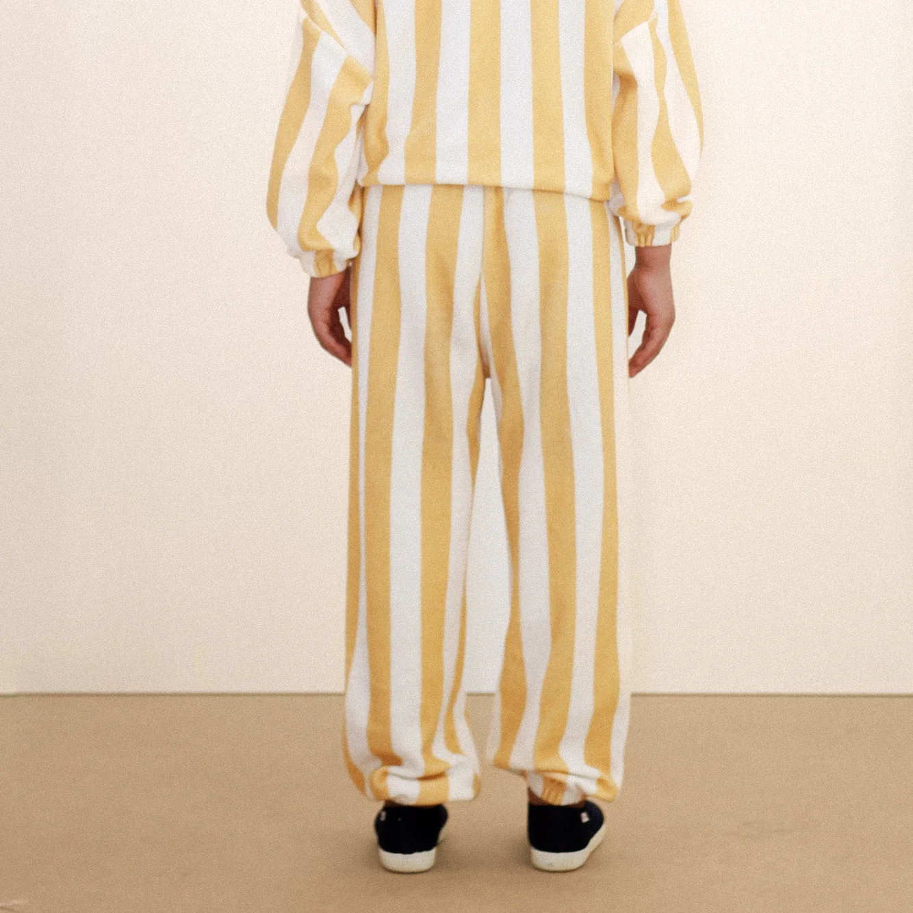 Yellow Stripes Towelling Cotton Jogging Bottoms (Soft Yellow) - Image 2